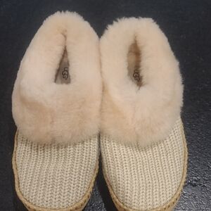 UGG Women's Cream Knit Shearling-Trim Slippers Women 10